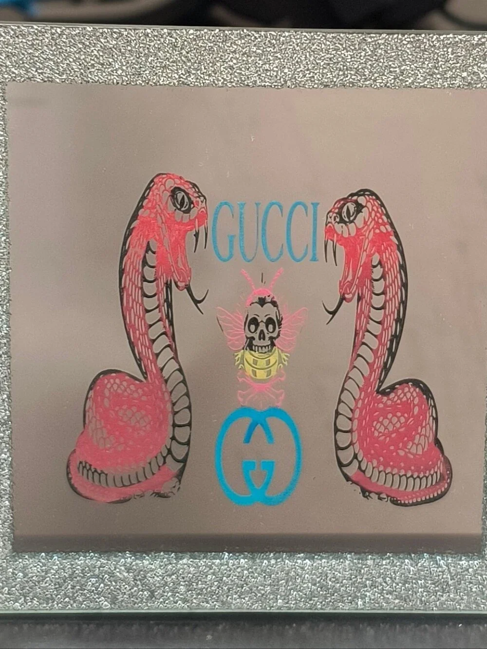 Luxury Pink Snake Logo Wall Desk Mirror